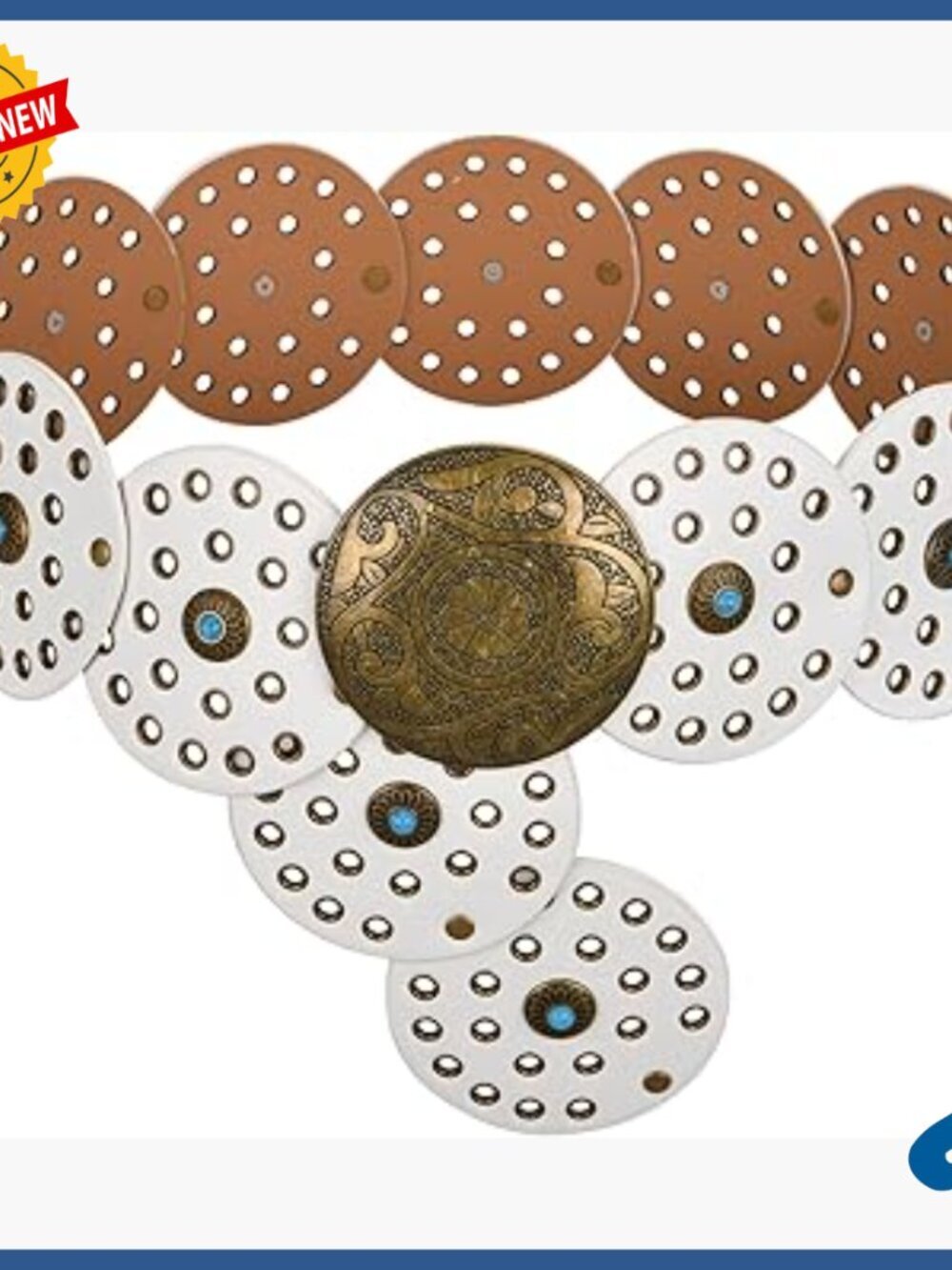 Western Boho Wide Disc Belt Faux Leather Turquoise Concho Cowgirl Waist